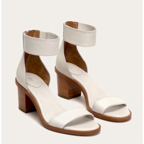 Frye BRIELLE Back Zip Ankle Block Heel Leather Sandals in White 9 M NWOB $349 - Picture 3 of 15